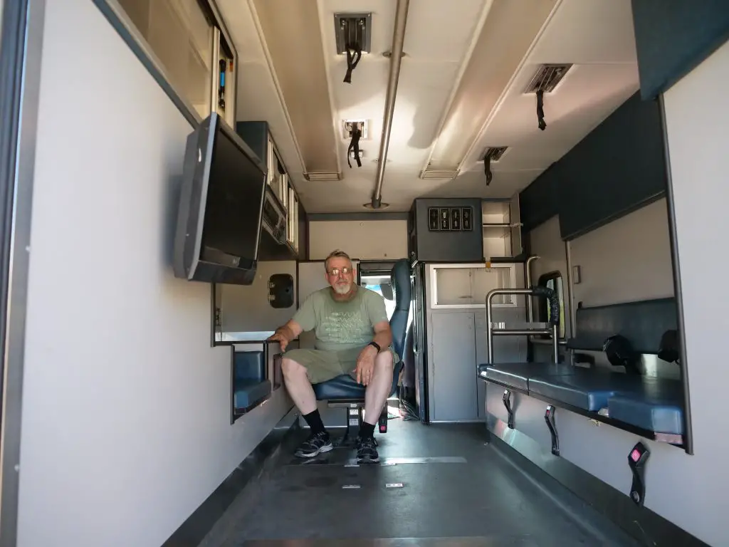 Empty ambulance interior ready for camper conversion build